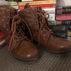 Brown combat boots